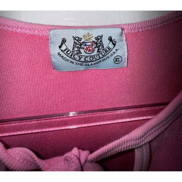 Vintage Juicy Couture Light Pink Terry Shirt Top Tie Neck Y2K Barbie XL Cute - Picture 2 of 5